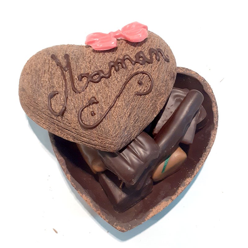 Coeur moyen brossé fête mamans Noir Coeur moyen brossé fête mamans Noir