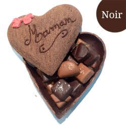 Coeur Grand brossé fête mamans Noir