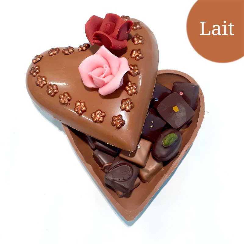 Coeur Grand avec fleur et boite fête mamans Lait Coeur Grand avec fleur et boite fête mamans Lait