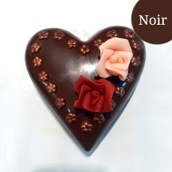 Coeur Grand avec fleur et boite fête mamans Noir