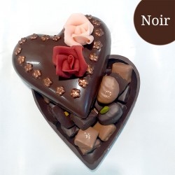 Coeur Grand avec fleur et boite fête mamans Noir